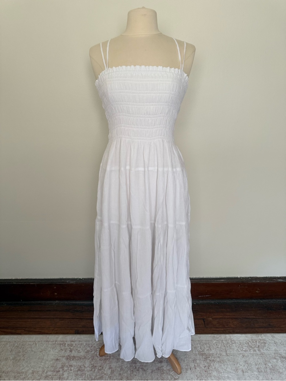 Abercrombie & Fitch White Smocked Maxi Dress with Double Straps